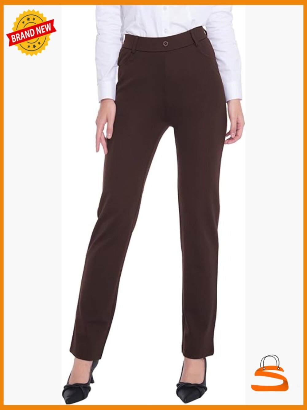 Women's Stretchy Pull-on Dress Pants Straight Leg Slacks 4 Pockets Plus Size